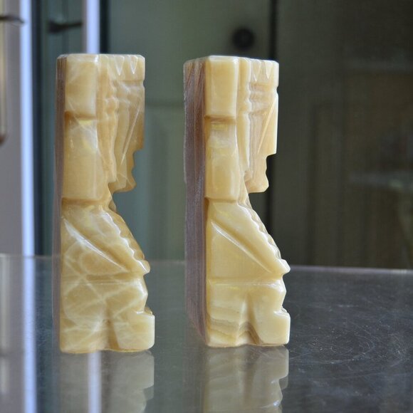 Aztec North American Onyx Aragonite Hand Carved Solid Pair Of Bookends - Picture 6 of 10